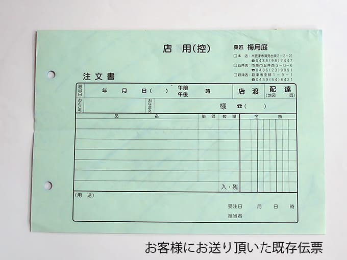 お客様にお送りいただいた注文書の原本