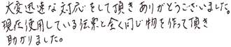 大変迅速な対応をして頂きありがとうございました。現在使用している伝票と全く同じ物を作って頂き助かりました。